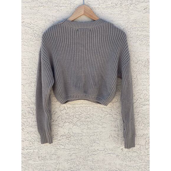 ELODIE GREY CHUNKY KNIT CROPPED CREW NECK SWEATER - XS - Picture 4 of 7